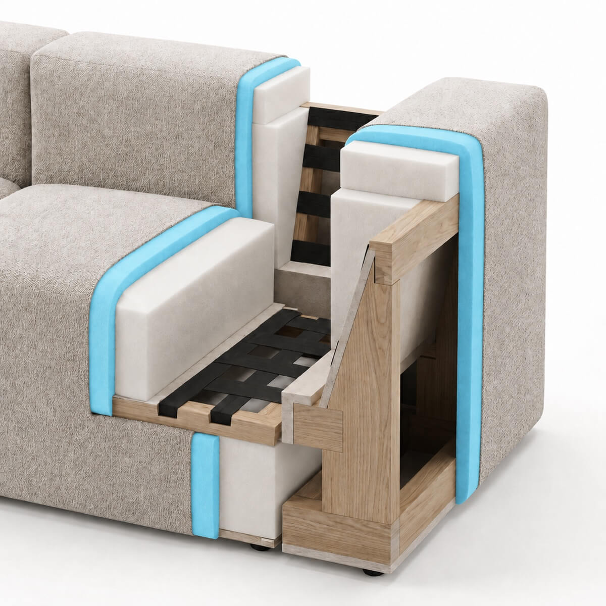 Moduvano Outdoorsofa Materialschichten Blau Markiert
